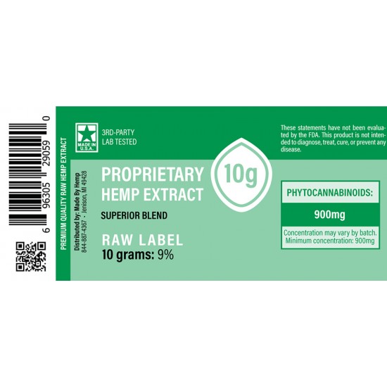 Proprietary Hemp Extract (Green/Raw) 9-12% - 10g - 900-1200mg - Unflavored