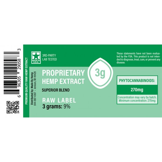 Proprietary Hemp Extract (Green/Raw) 9-12% - 3g - 270-360mg - Unflavored