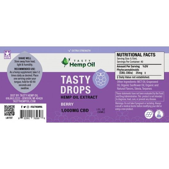 Tasty Drops Extra Strength - Berry - 1000mg