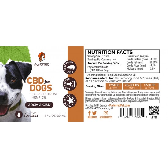 Purfurred: CBD for Dogs - 200mg - 1oz - Unflavored